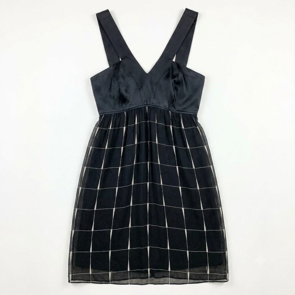 Express Silk Strappy Empire Flare Dress Black White Satin Chiffon Womens Small